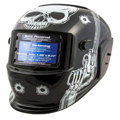 Auto Darkening Welding Helmet with Skull and Pistols Design